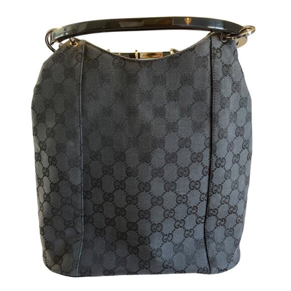 Gucci GG Monogram Bucket Bag Black Resin Ring Handles Vintage Frida Giannini - Picture 10 of 16